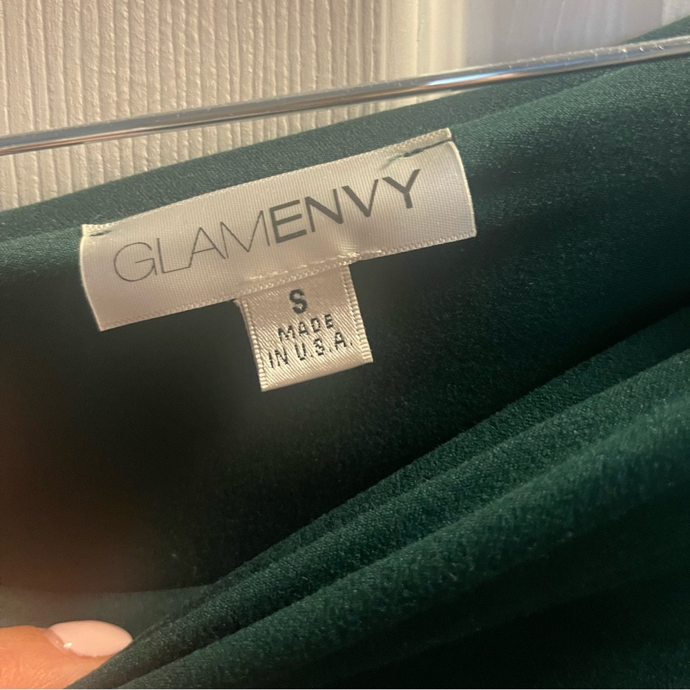 Green Long sleeve one shoulder dress size small- glam envy - Picture 2 of 3